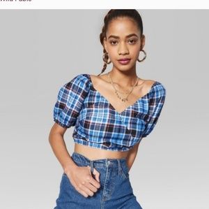 Blue plaid crop top